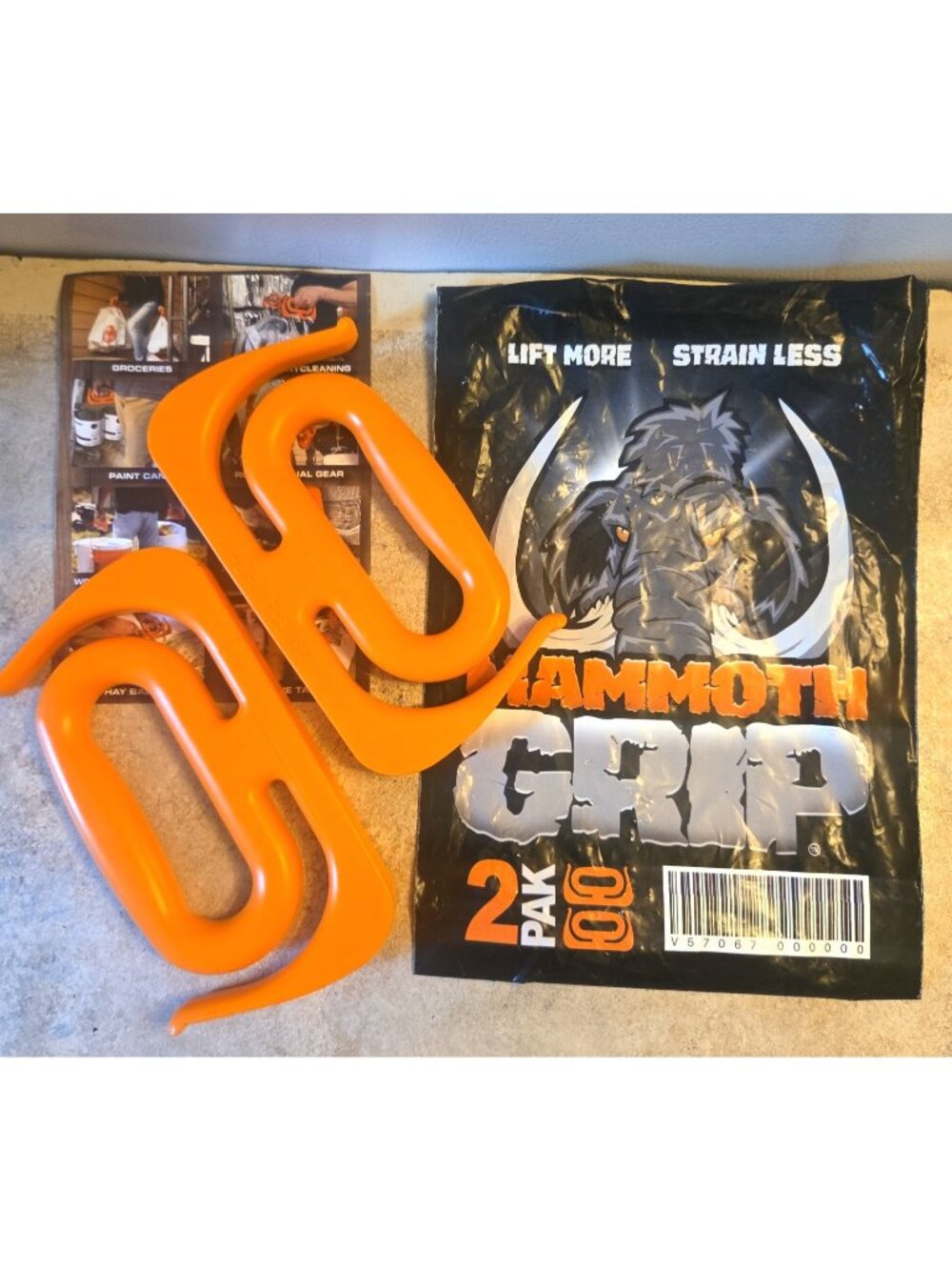 2-pack Mammoth Grips Grocery Bag Carrier Handle Holder Carry Shopping Orange